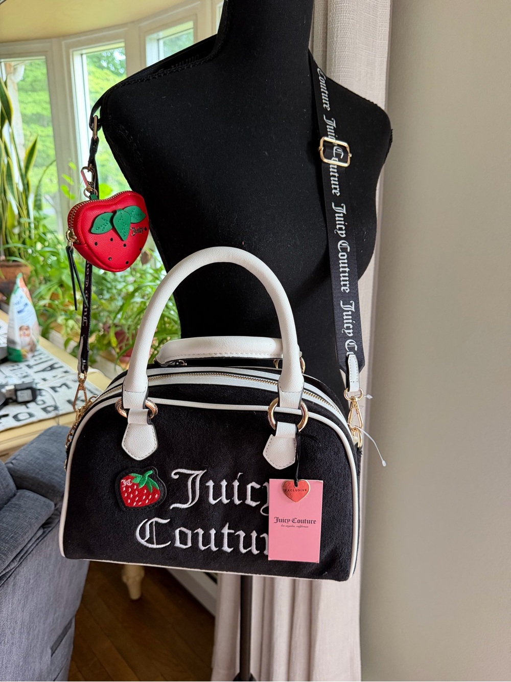 Juicy Couture Black & White Strawberry Patch Crossbody